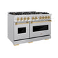 ZLINE Autograph 48" 6.7 cu. ft. Classic Double Oven Dual Fuel Range with 8 Burners in Stainless Steel and Polished Gold Accents, CDRZ-48-G