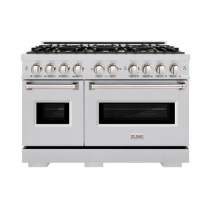 ZLINE 48" 6.7 cu. ft. Classic Double Oven Gas Range in Stainless Steel with 8 Brass Burners, CGR-BR-48