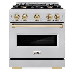 ZLINE Autograph 30" 4.2 cu. ft. Classic Gas Range with 4 Burners in Stainless Steel and Champagne Bronze Accents, CGRZ-30-CB
