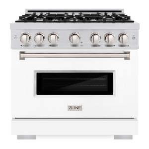 ZLINE 36" 5.2 cu. ft. Classic Gas Range with 6 Burners in Stainless Steel with White Matte Door, CGR-WM-36