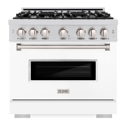 ZLINE 36" 5.2 cu. ft. Classic Gas Range with 6 Burners in Stainless Steel with White Matte Door, CGR-WM-36