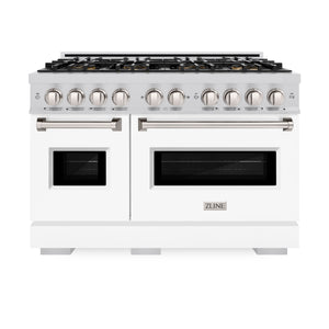 ZLINE 48" 6.7 cu. ft. Classic Dual Fuel Range with 8 Burner DuoPro™ Cooktop and Dual Ovens with White Matte Doors, PCDR-WM-48