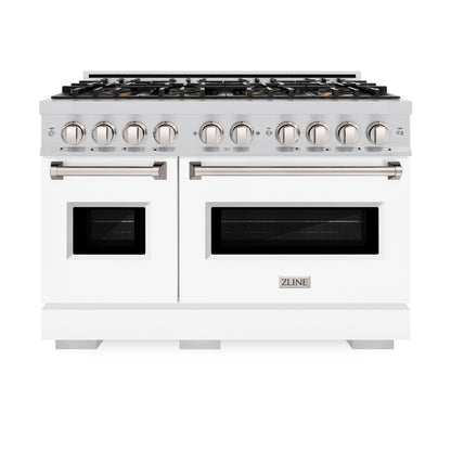 ZLINE 48" 6.7 cu. ft. Classic Dual Fuel Range with 8 Burner DuoPro™ Cooktop and Dual Ovens with White Matte Doors, PCDR-WM-48