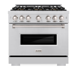 ZLINE 36" 5.2 cu. ft. Classic Dual Fuel Range with 6 Burner DuoPro™ Cooktop and Convection Oven in Stainless Steel, PCDR36