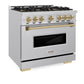 ZLINE Autograph 36" 5.2 cu. ft. Classic Range with 6 Burner DuoPro™ Cooktop and Electric Oven in Stainless and Champagne Bronze Accents, PCDRZ-36-CB