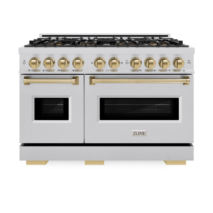 ZLINE Autograph Edition 48" Classic Dual Fuel Range with 8 Burner DuoPro™ Cooktop in Stainless Steel with Bronze Accents, PCDRZ-48-CB