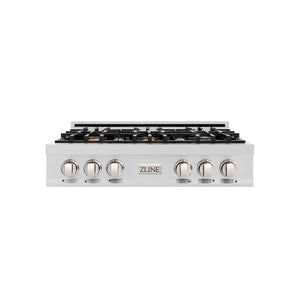 ZLINE 36" Rangetop in Stainless Steel with 6 Gas Brass Burners and Griddle, RT-BR-GR-36