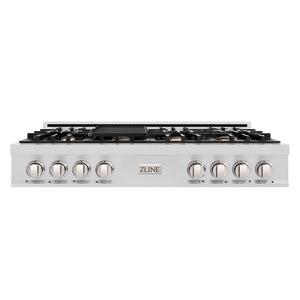 ZLINE 48" Rangetop in Stainless Steel with 7 Gas Brass Burners and Griddle, RT-BR-GR-48