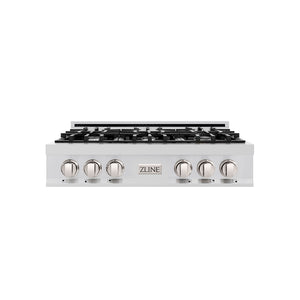ZLINE 36" Rangetop in Stainless Steel with 6 Gas Burners and Griddle, RT-GR-36