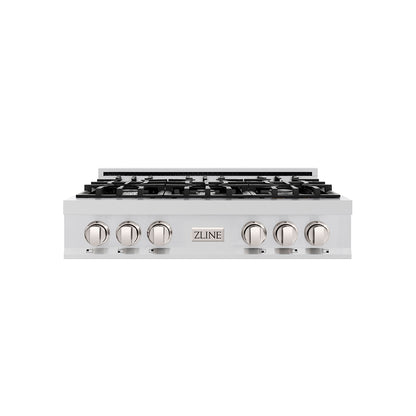 ZLINE 36" Rangetop in Stainless Steel with 6 Gas Burners and Griddle, RT-GR-36