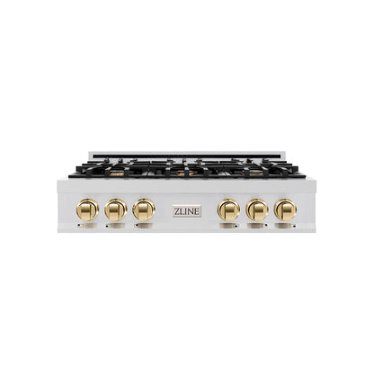 ZLINE Autograph Edition 36 in. Gas Rangetop in Stainless Steel and Gold Accents, RTZ-36-G