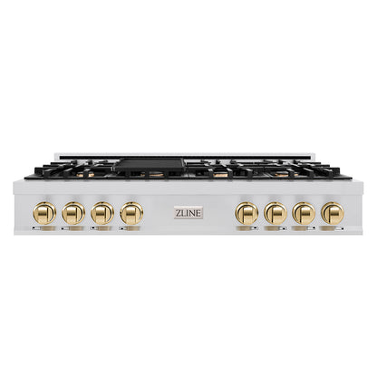 ZLINE Autograph Edition 48 in. Gas Rangetop in Stainless Steel and Gold Accents, RTZ-48-G