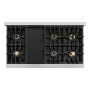 ZLINE Autograph 48" Classic Gas Rangetop with 8 Burner DuoPro™ Cooktop in Stainless Steel and Polished Gold Accents, PCRTZ-48-G