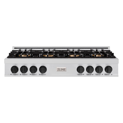 ZLINE Autograph 48" Classic Gas Rangetop with 8 Burner DuoPro™ Cooktop in Stainless Steel and Matte Black Accents, PCRTZ-48-MB