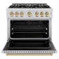 ZLINE Autograph 36" Classic Gas Range with 6 Burner DuoPro™ Cooktop and Gas Oven in Stainless Steel with Bronze Accents, PCGRZ-36-CB