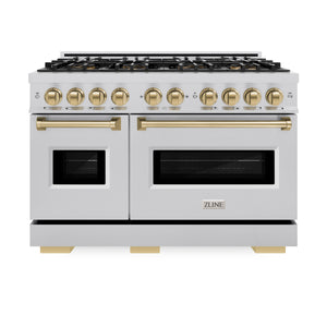ZLINE Autograph 48" Classic Gas Range with 8 Burner DuoPro™ Cooktop in Stainless Steel with Champagne Bronze Accents, PCGRZ-48-CB