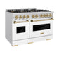 ZLINE Autograph Edition 48" Classic Gas Range with 8 Burner DuoPro™ Cooktop with White Doors and Champagne Bronze Accents, PCGRZ-WM-48-CB
