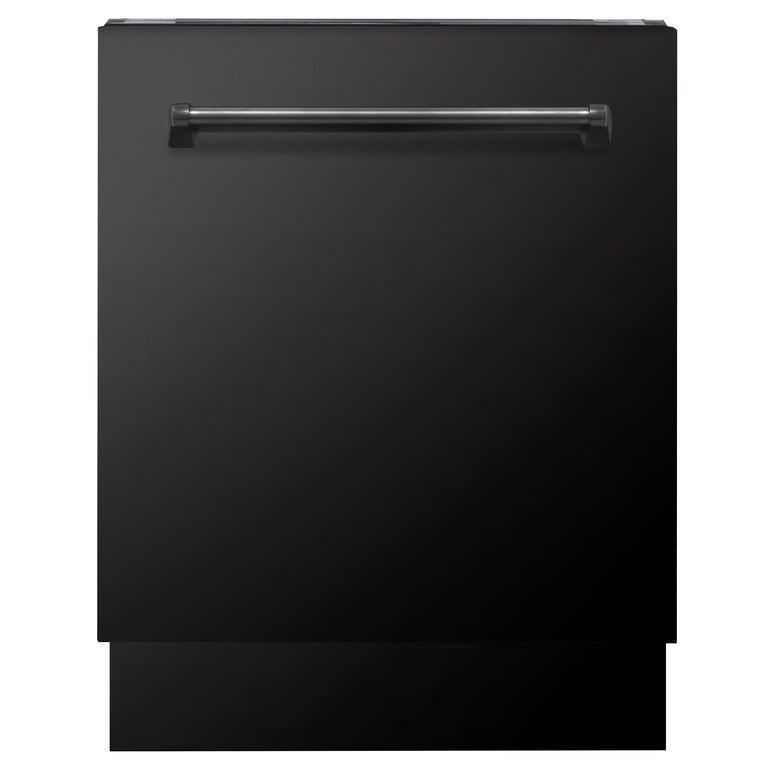ZLINE Package - 30" Dual Fuel Range, Microwave, Range Hood, Refrigerator With Water And Ice Dispenser, Dishwasher in Black Stainless Steel