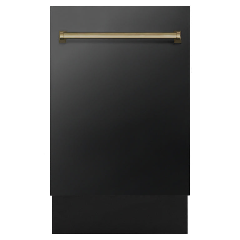 ZLINE 18" Autograph Edition Dishwasher in Black Stainless Steel with Champagne Bronze Handle, DWVZ-BS-18-CB