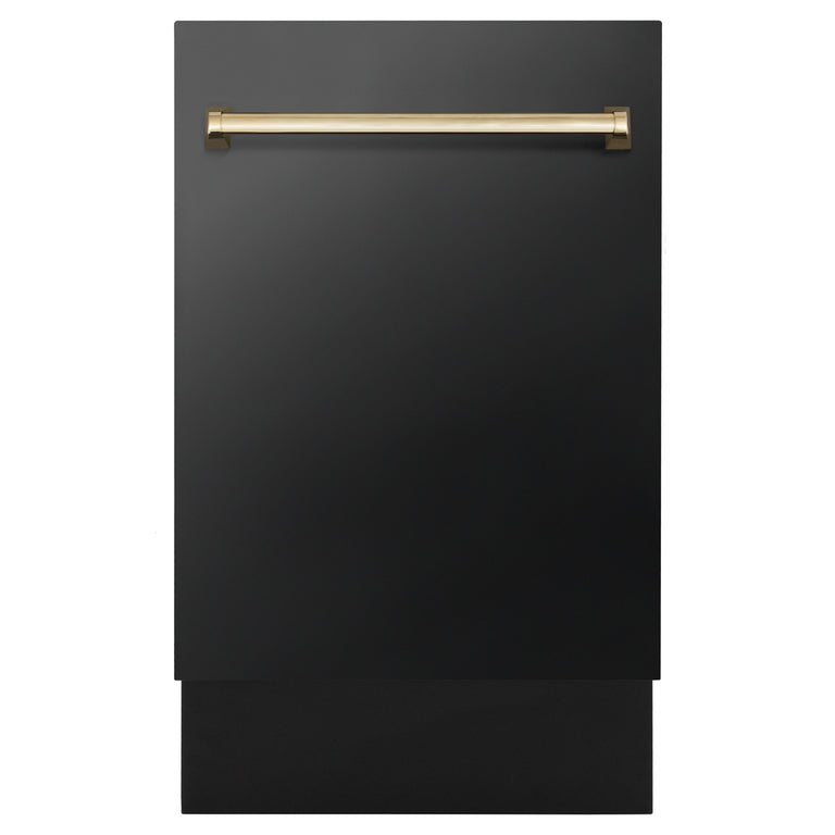 ZLINE 18" Autograph Edition Dishwasher in Black Stainless Steel with Gold Handle, DWVZ-BS-18-G