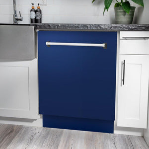 ZLINE Tallac 24-Inch Top Control Built-In Dishwasher, Blue Gloss Panel, Traditional Handle, 51 dBA, DWV-BG-24