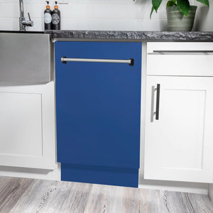 ZLINE Tallac 18-Inch Top Control Built-In Dishwasher, Blue Matte Panel, Traditional Handle, 51 dBA, DWV-BM-18