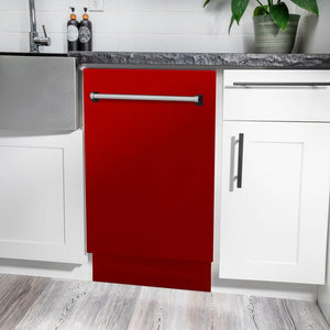 ZLINE Tallac 18-Inch Top Control Built-In Dishwasher, Red Gloss Panel, Traditional Handle, 51 dBA, DWV-RG-18