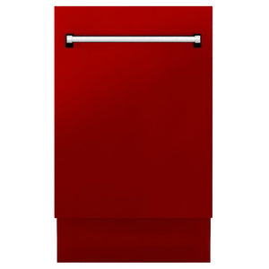 ZLINE Tallac 18-Inch Top Control Built-In Dishwasher, Red Gloss Panel, Traditional Handle, 51 dBA (DWV-RG-18)