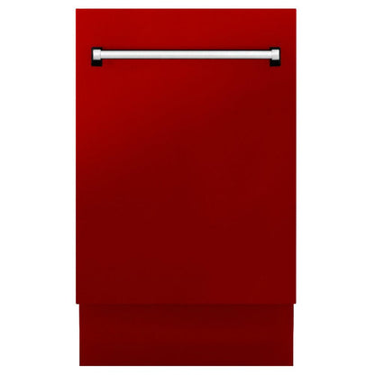 ZLINE Tallac 18-Inch Top Control Built-In Dishwasher, Red Gloss Panel, Traditional Handle, 51 dBA (DWV-RG-18)