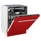 ZLINE Tallac 24-Inch Top Control Built-In Dishwasher, Red Matte Panel, Traditional Handle, 51 dBA, DWV-RM-24