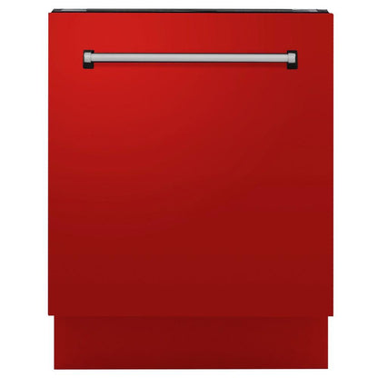ZLINE Tallac 24-Inch Top Control Built-In Dishwasher, Red Matte Panel, Traditional Handle, 51 dBA (DWV-RM-24)
