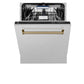 ZLINE Tallac Autograph Edition 24-Inch Top Control Built-In Dishwasher, Satin Stainless Steel Panel, Modern Champagne Bronze Handle, 51 dBA, DWVZ-SN-24-CB