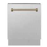 ZLINE Tallac Autograph Edition 24-Inch Top Control Built-In Dishwasher, Satin Stainless Steel Panel, Modern Champagne Bronze Handle, 51 dBA (DWVZ-SN-24-CB)