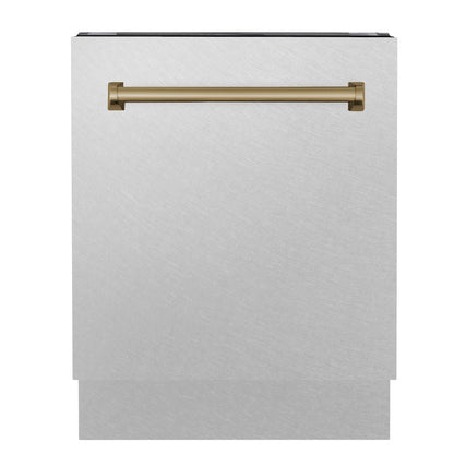 ZLINE Tallac Autograph Edition 24-Inch Top Control Built-In Dishwasher, Satin Stainless Steel Panel, Modern Champagne Bronze Handle, 51 dBA (DWVZ-SN-24-CB)