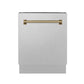 ZLINE Tallac Autograph Edition 24-Inch Top Control Built-In Dishwasher, Satin Stainless Steel Panel, Modern Champagne Bronze Handle, 51 dBA, DWVZ-SN-24-CB