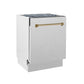 ZLINE Tallac Autograph Edition 24-Inch Top Control Built-In Dishwasher, Satin Stainless Steel Panel, Modern Champagne Bronze Handle, 51 dBA, DWVZ-SN-24-CB