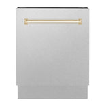 ZLINE Tallac Autograph Edition 24-Inch Top Control Built-In Dishwasher, Satin Stainless Steel Panel, Modern Polished Gold Handle, 51 dBA (DWVZ-SN-24-G)
