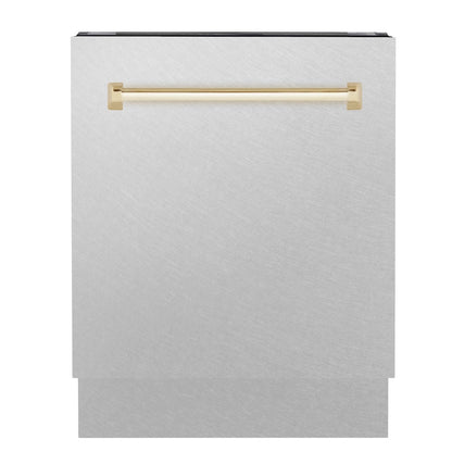ZLINE Tallac Autograph Edition 24-Inch Top Control Built-In Dishwasher, Satin Stainless Steel Panel, Modern Polished Gold Handle, 51 dBA (DWVZ-SN-24-G)