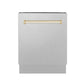 ZLINE Tallac Autograph Edition 24-Inch Top Control Built-In Dishwasher, Satin Stainless Steel Panel, Modern Polished Gold Handle, 51 dBA, DWVZ-SN-24-G