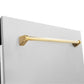 ZLINE Tallac Autograph Edition 24-Inch Top Control Built-In Dishwasher, Satin Stainless Steel Panel, Modern Polished Gold Handle, 51 dBA, DWVZ-SN-24-G