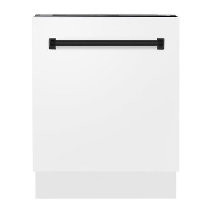 ZLINE Tallac Autograph Edition 24-Inch Top Control Built-In Dishwasher, White Matte Panel, Modern Matte Black Handle, 51 dBA (DWVZ-WM-24-MB)
