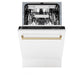 ZLINE Tallac Autograph Edition 18-Inch Top Control Built-In Dishwasher, White Matte Panel, Modern Champagne Bronze Handle, 51 dBA, DWVZ-WM-18-CB