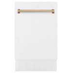 ZLINE Tallac Autograph Edition 18-Inch Top Control Built-In Dishwasher, White Matte Panel, Modern Champagne Bronze Handle, 51 dBA (DWVZ-WM-18-CB)