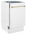 ZLINE Tallac Autograph Edition 18-Inch Top Control Built-In Dishwasher, White Matte Panel, Modern Champagne Bronze Handle, 51 dBA, DWVZ-WM-18-CB