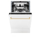 ZLINE Tallac Autograph Edition 18-Inch Top Control Built-In Dishwasher, White Matte Panel, Modern Polished Gold Handle, 51 dBA, DWVZ-WM-18-G