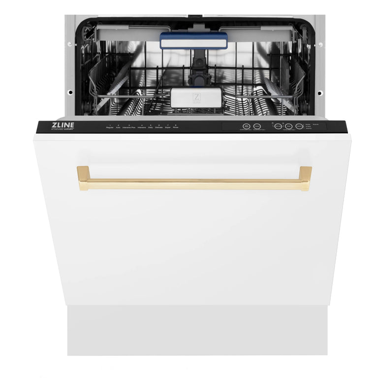 White dishwasher online with gold handle