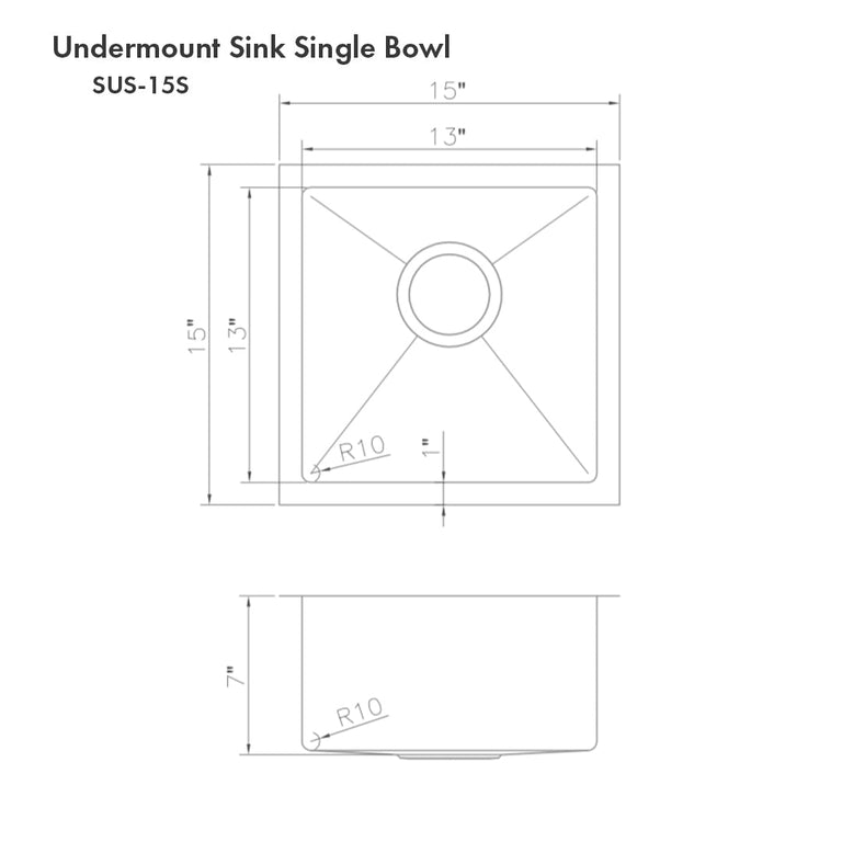 ZLINE 15 in. Boreal Undermount Single Bowl DuraSnow® Stainless Steel Bar Kitchen Sink, SUS-15S