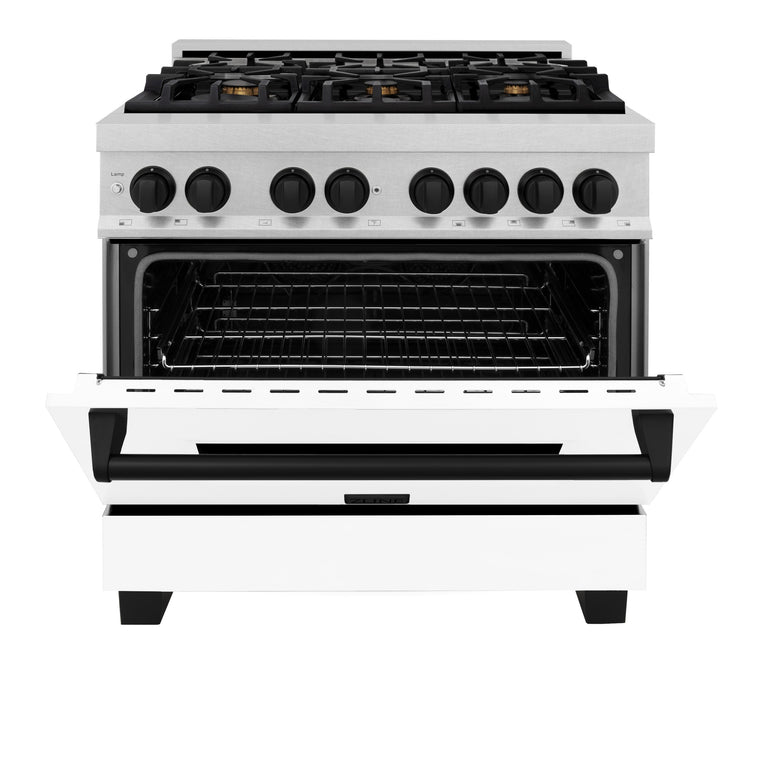 ZLINE Autograph Edition 36 4.6 Cu. ft. Dual Fuel Range with GAS Stove and Electric Oven in DuraSnow Stainless Steel with White Matte Door