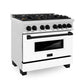 ZLINE Autograph Edition 36 in. 4.6 cu. ft. Range, Gas Stove/Electric Oven in DuraSnow® with White Matte Door, Matte Black Accents, RASZ-WM-36-MB