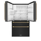 ZLINE Autograph 36" 21.6 cu. ft. Counter-Depth French Door Refrigerator with Water and Ice Dispenser in Fingerprint-Resistant Black Stainless Steel with Champagne Bronze Helix Handles, RFMZ-W36-BS-KCB